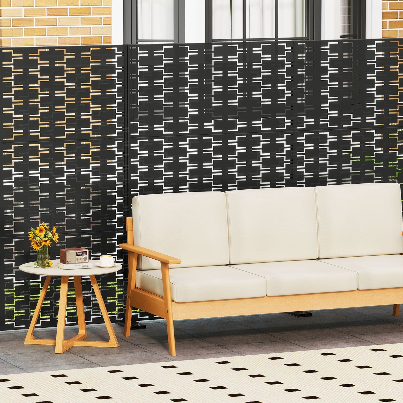 Metal Privacy Screen 72 x 48 Inch Freestanding Fence Panel Indoor Outdoor-Black