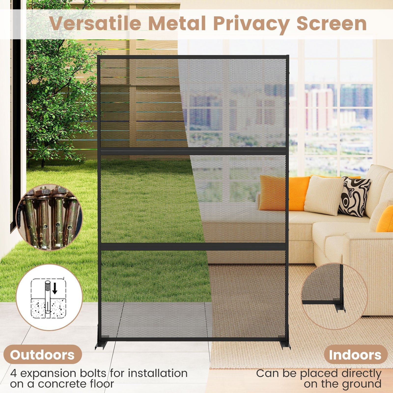 Metal Privacy Screen with Expansion Bolts and Connection Screws-Black
