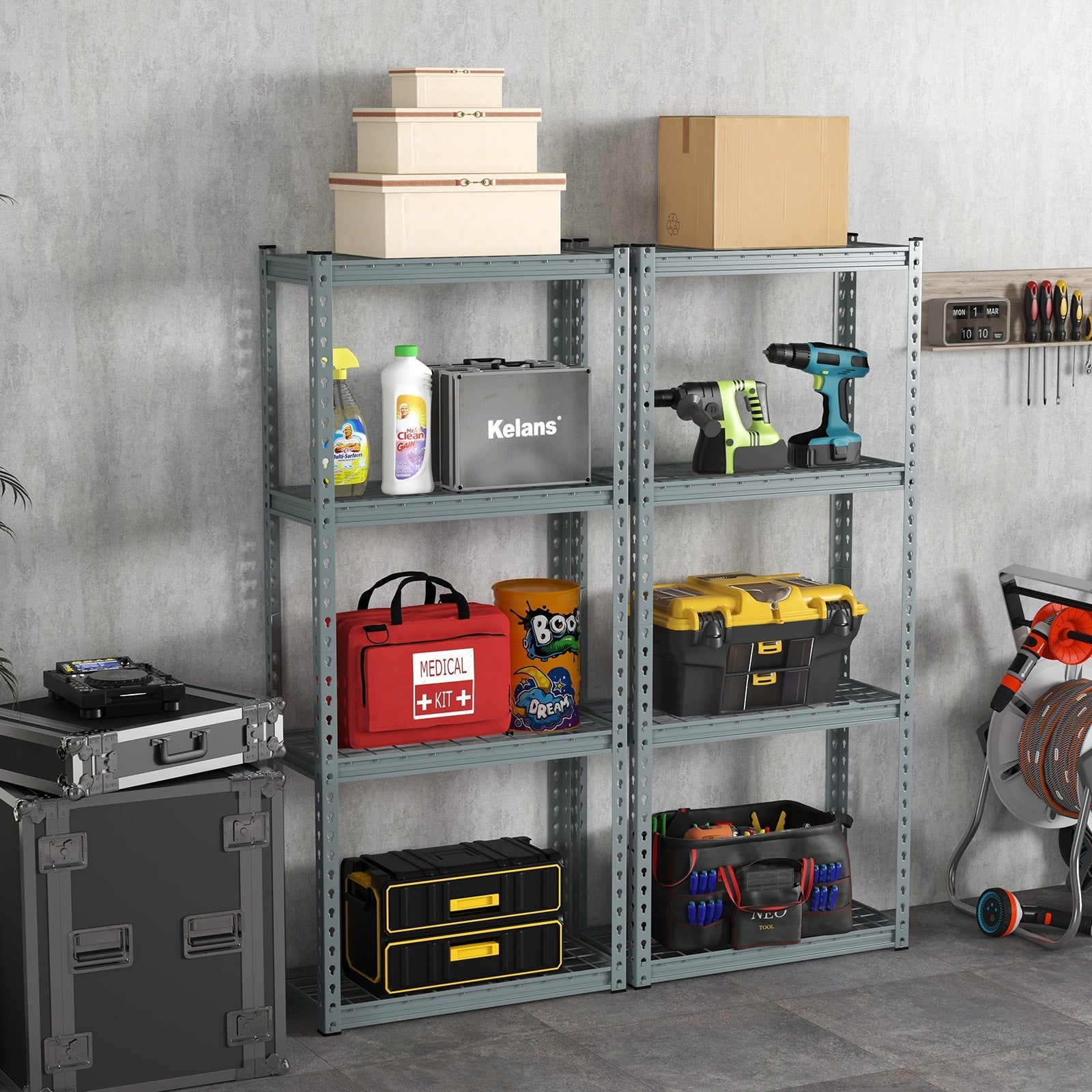 4-Tier Metal Shelving Unit with Anti-slip Foot Pad and Anti-tipping Device