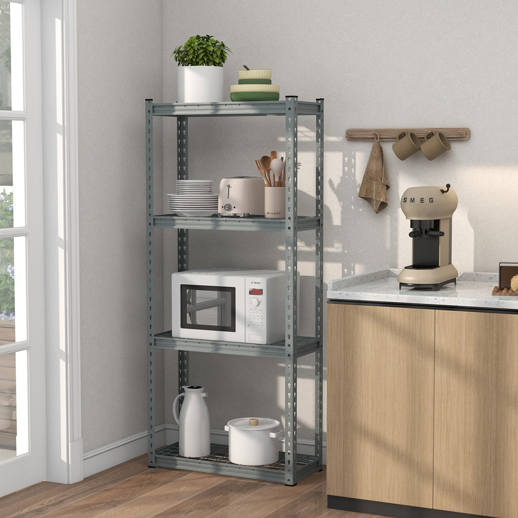 4-Tier Metal Shelving Unit with Anti-slip Foot Pad and Anti-tipping Device
