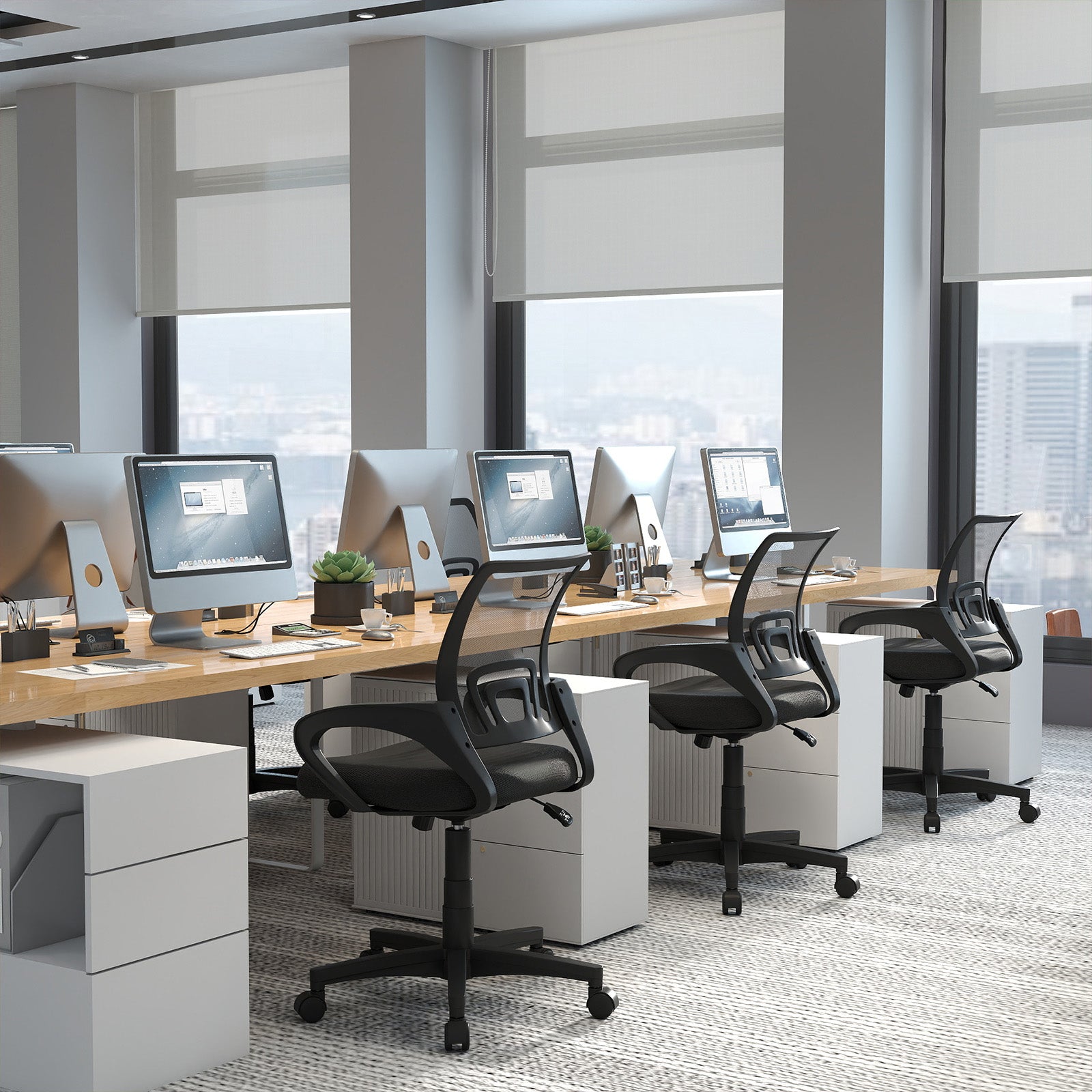 Mid-Back Mesh Office Chair Ergonomic Computer Chair with Lumbar Support-Black