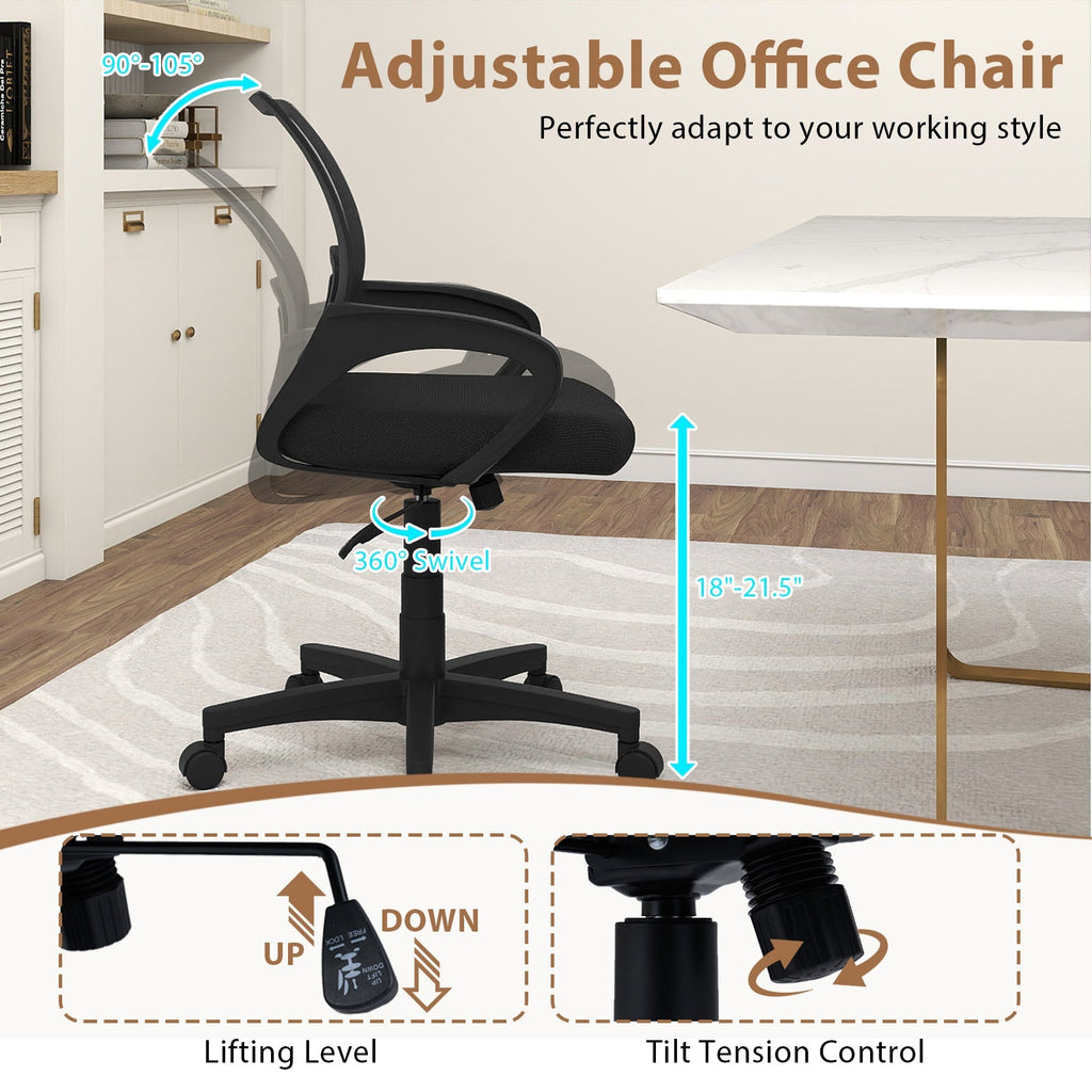 Mid-Back Mesh Office Chair Ergonomic Computer Chair with Lumbar Support-Black