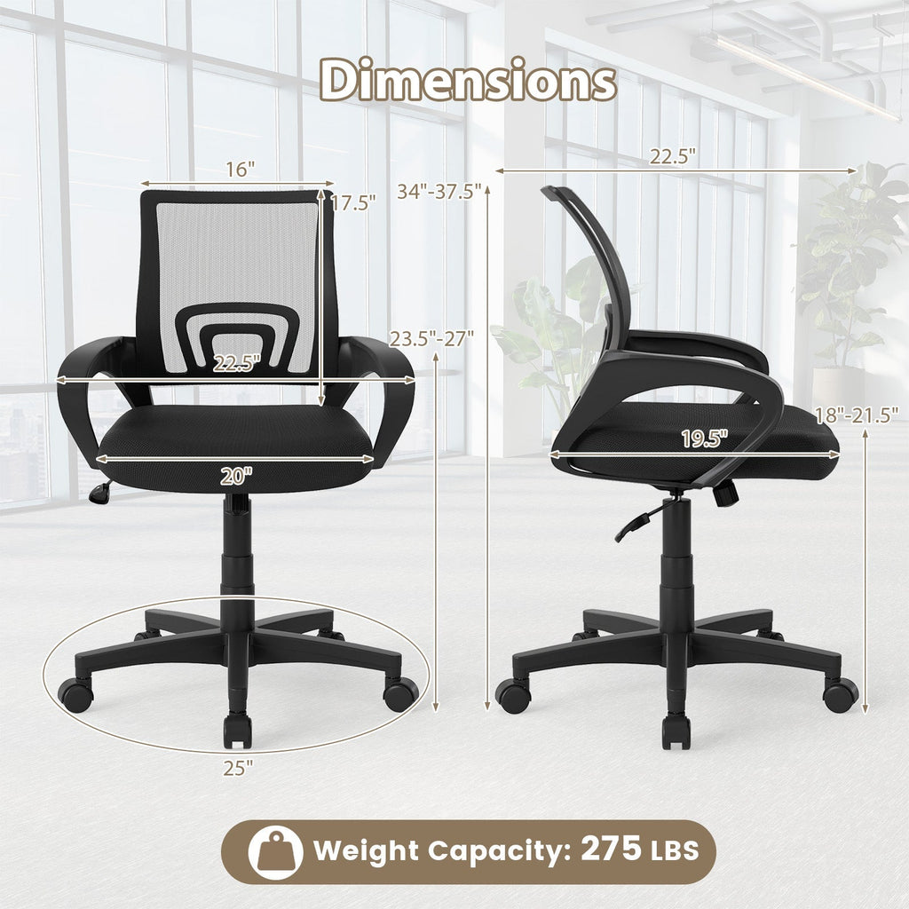 Mid-Back Mesh Office Chair Ergonomic Computer Chair with Lumbar Support-Black