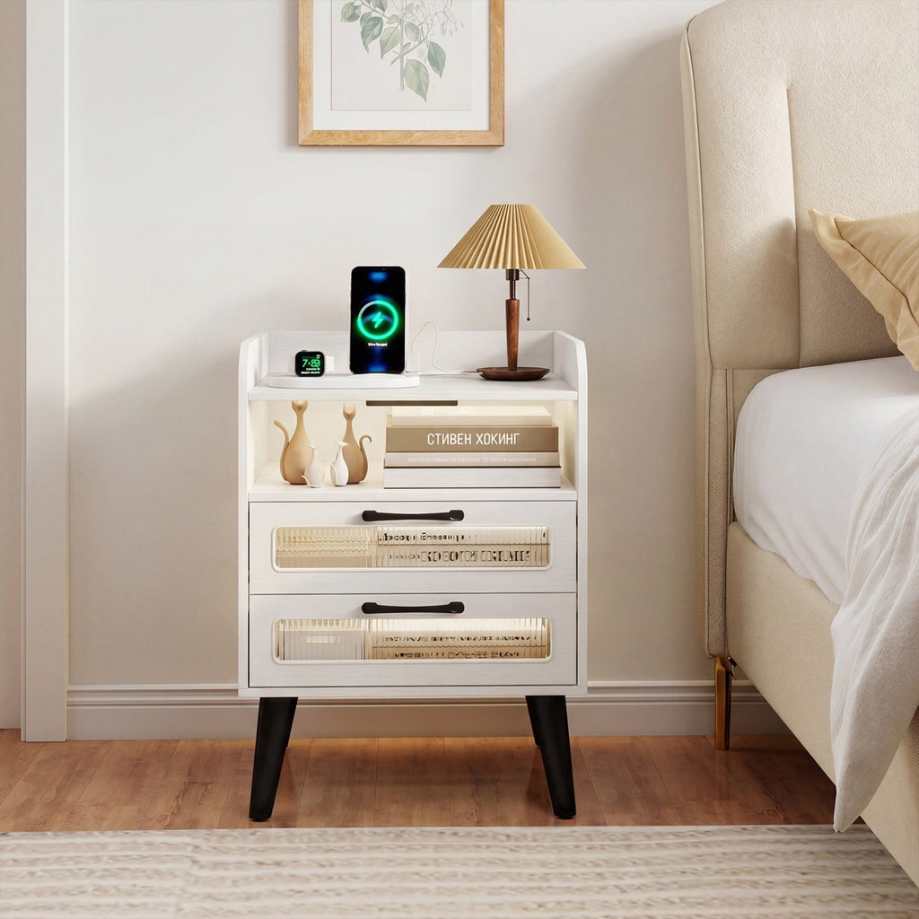 Nightstand with Charging Station and LED Lights