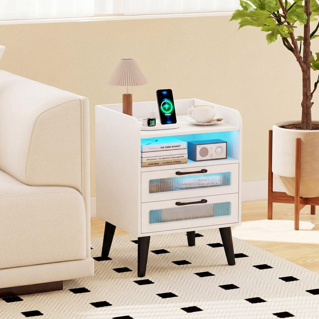 Nightstand with Charging Station and LED Lights