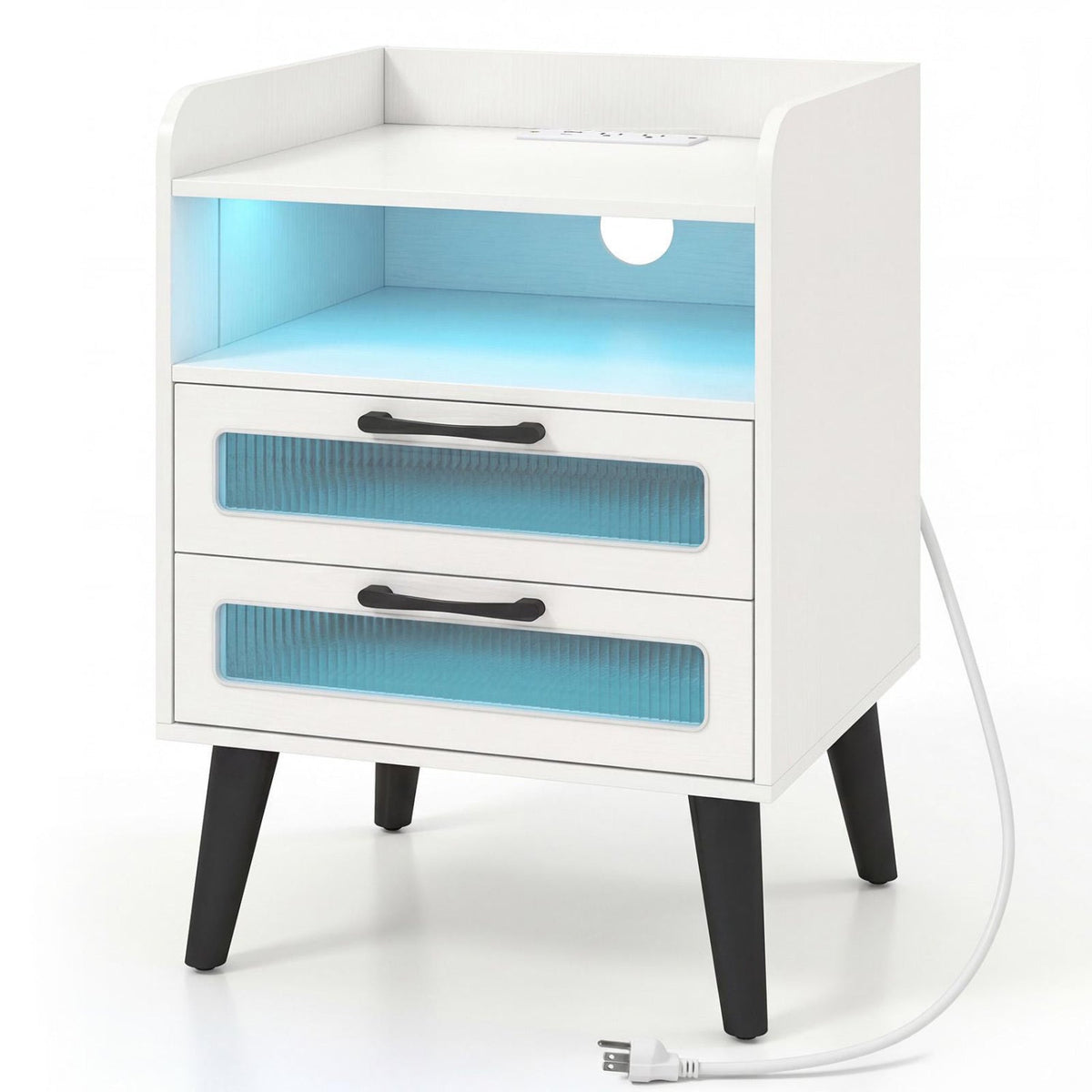 Nightstand with Charging Station and LED Lights