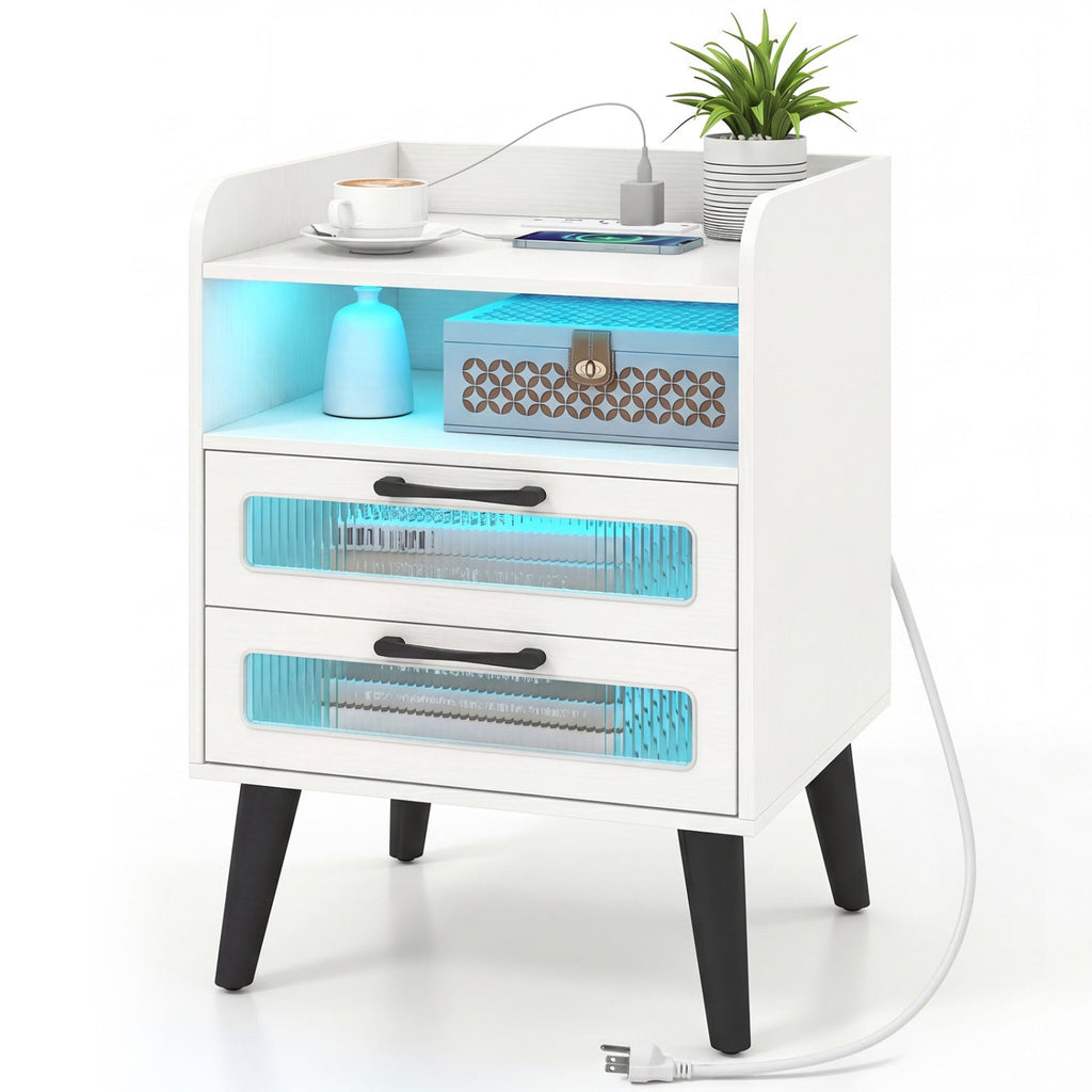 Nightstand with Charging Station and LED Lights