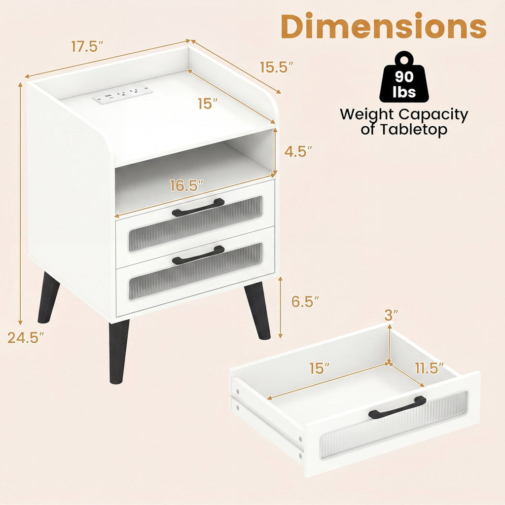 Nightstand with Charging Station and LED Lights