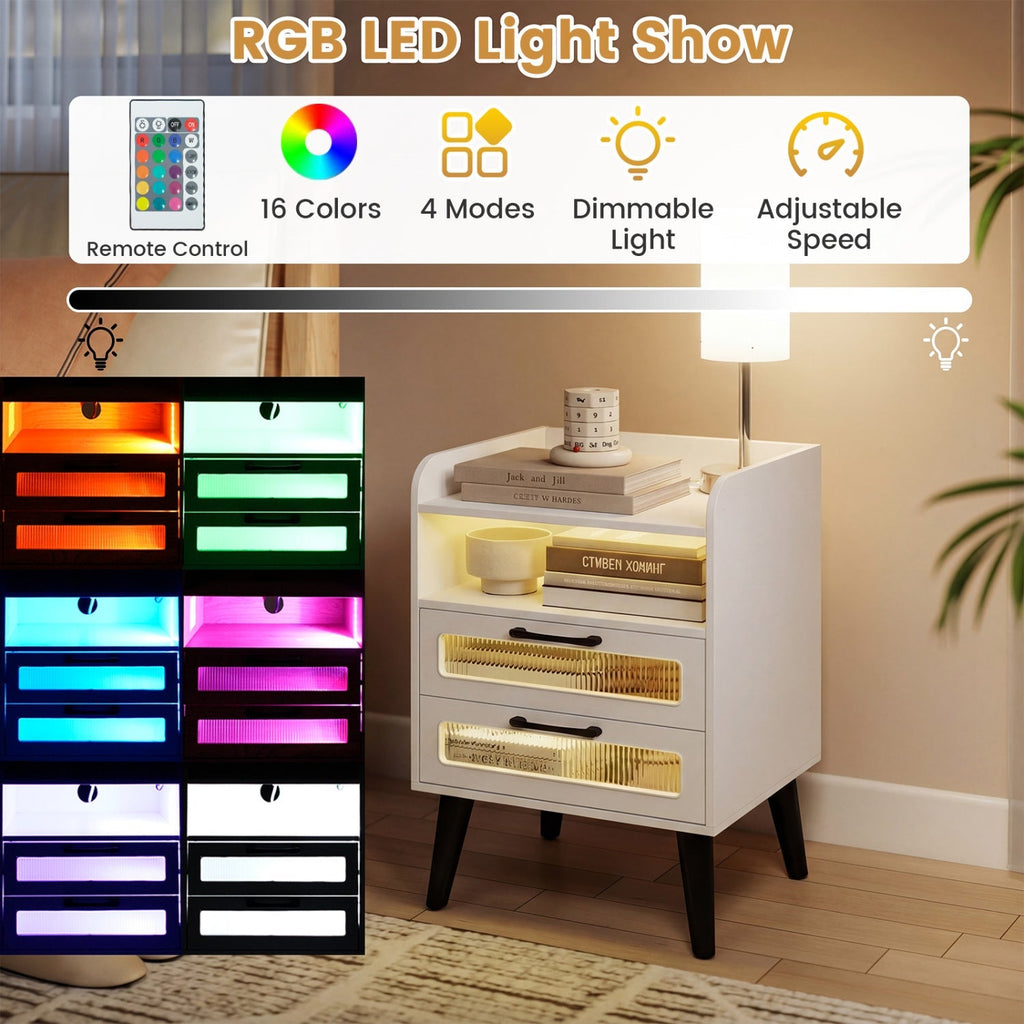 Nightstand with Charging Station and LED Lights