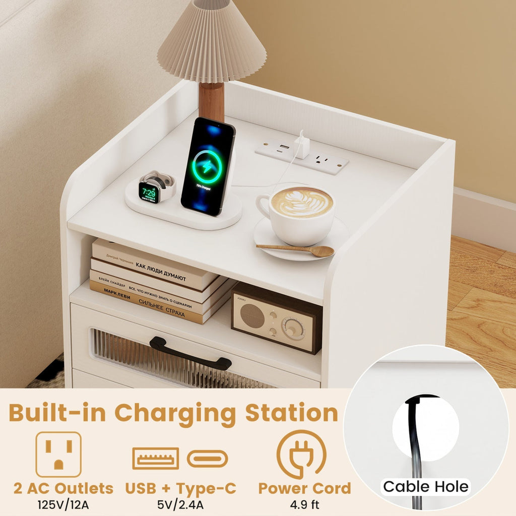 Nightstand with Charging Station and LED Lights