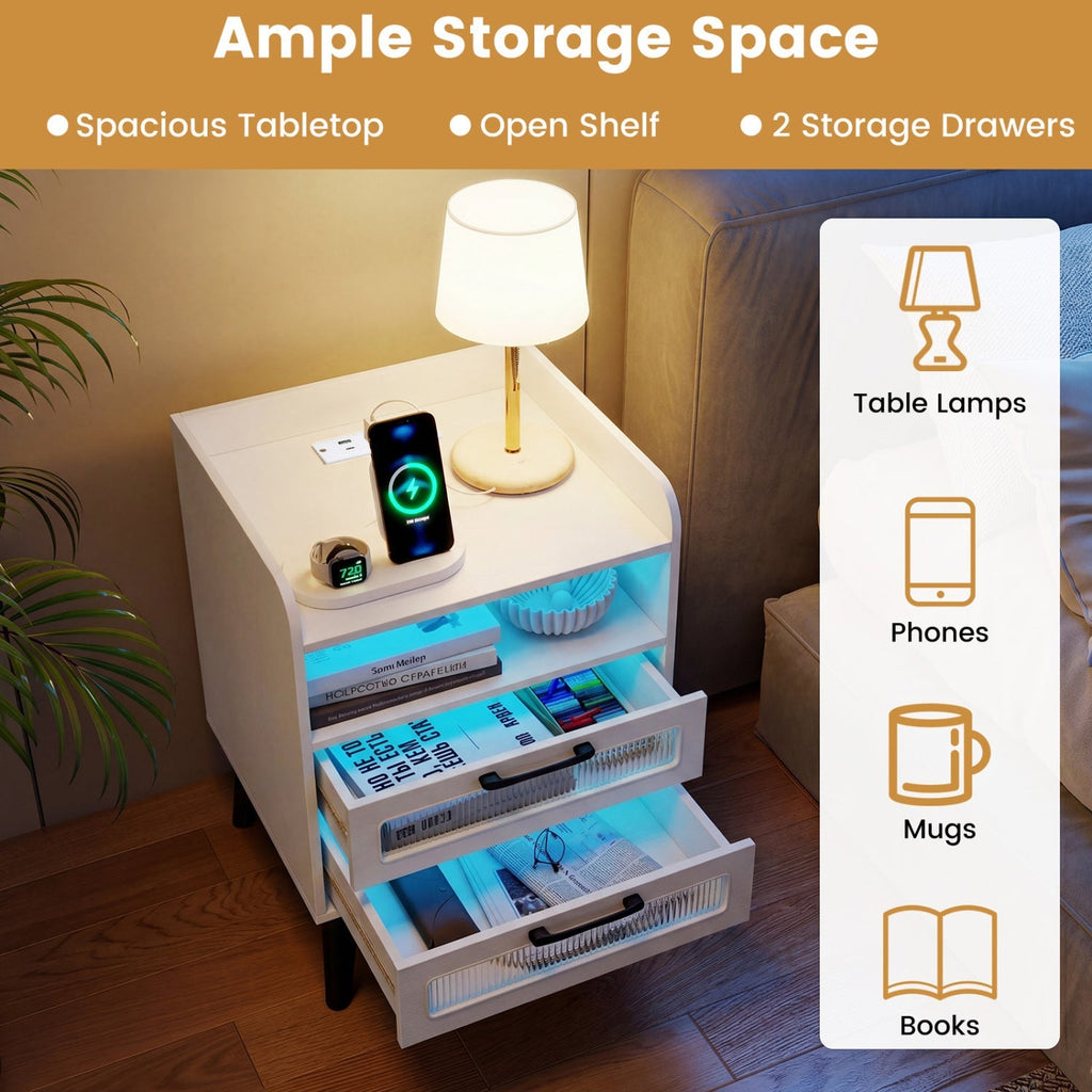 Nightstand with Charging Station and LED Lights
