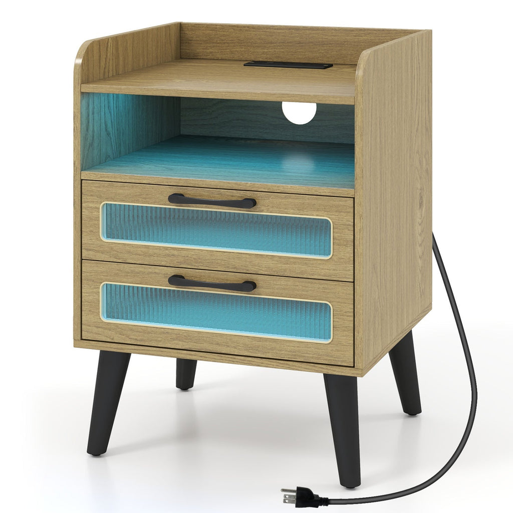 Nightstand with Charging Station and LED Lights