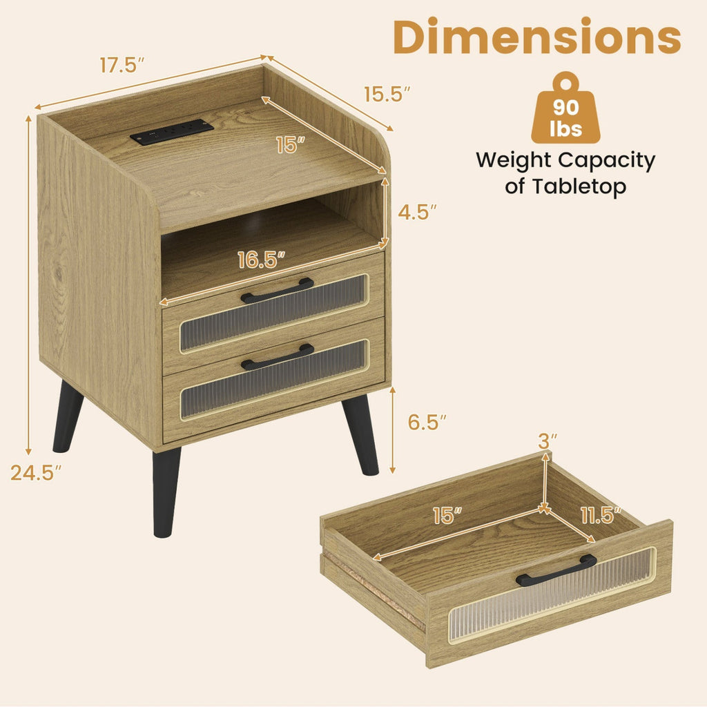 Nightstand with Charging Station and LED Lights