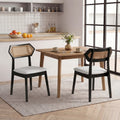 Mid Century Rattan Dining Chairs Set of 2 with Wood Frame