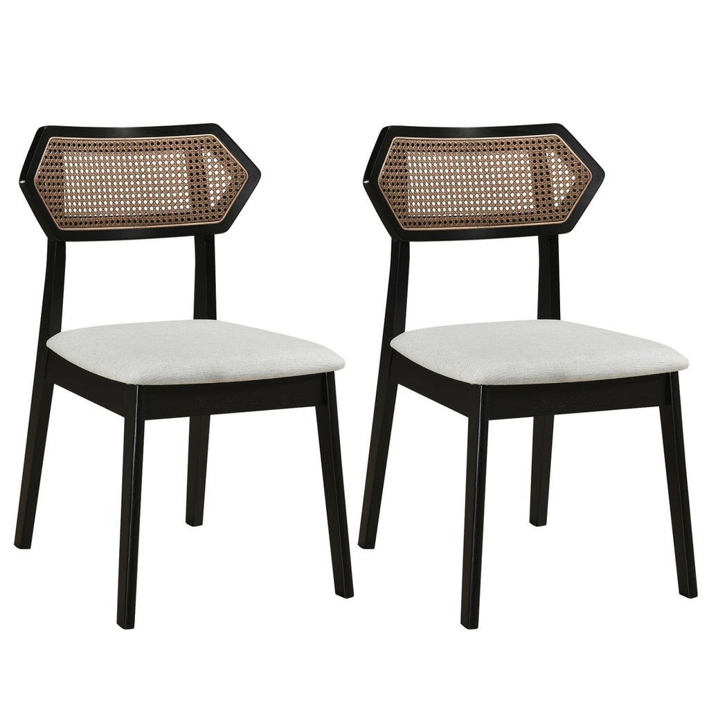 Mid Century Rattan Dining Chairs Set of 2 with Wood Frame