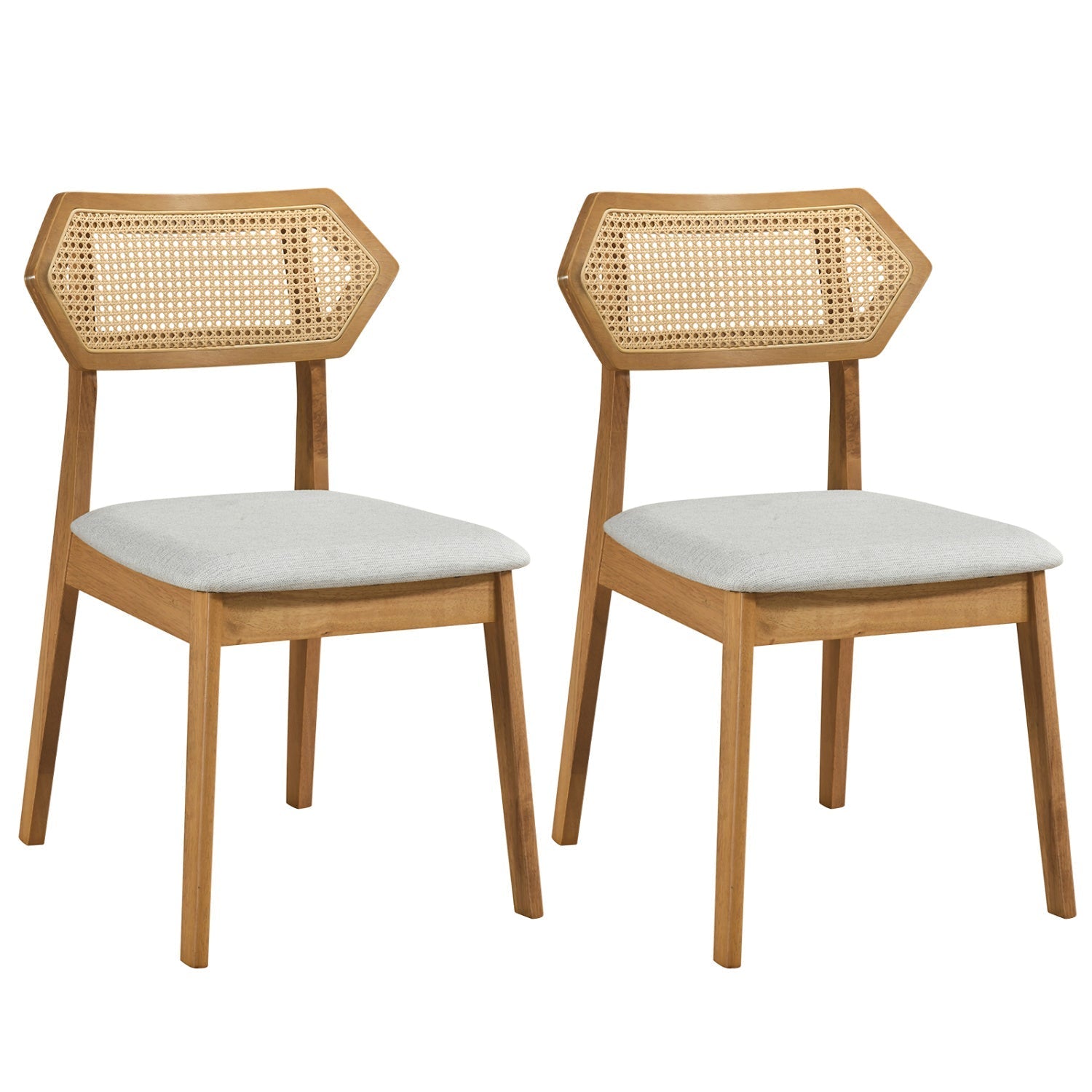Mid Century Rattan Dining Chairs Set of 2 with Wood Frame