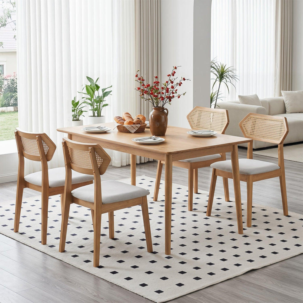 Mid Century Rattan Dining Chairs Set of 2 with Wood Frame