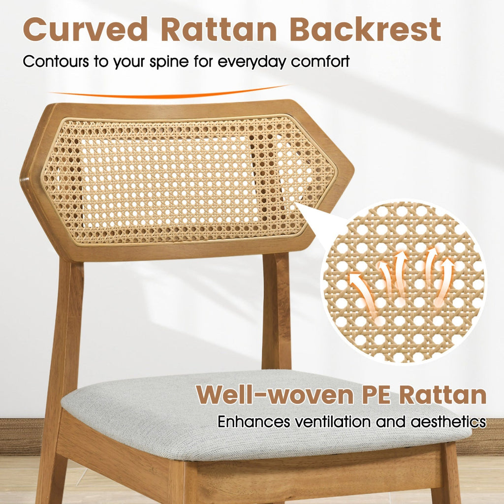 Mid Century Rattan Dining Chairs Set of 2 with Wood Frame
