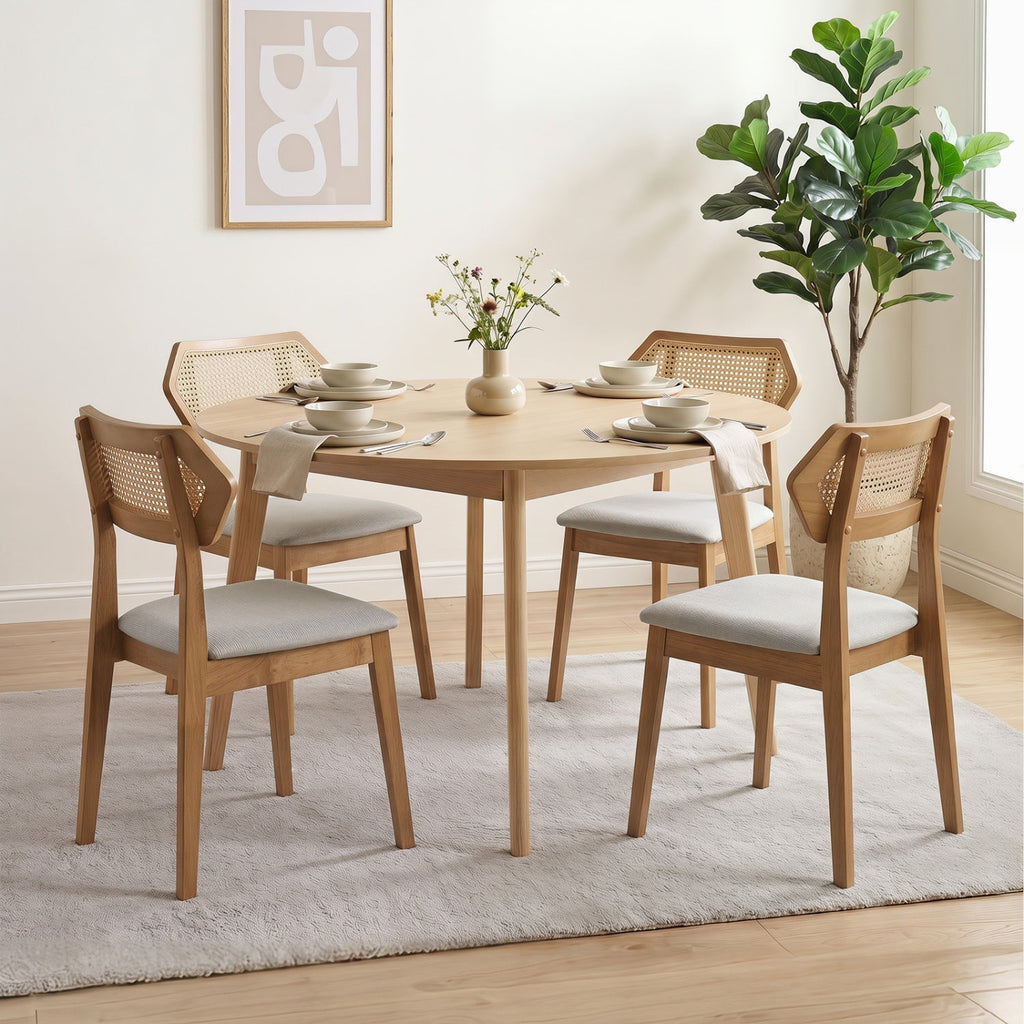 Rattan Dining Chairs Set of 4 with Curved Back