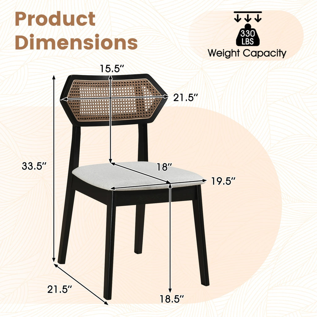 Rattan Dining Chairs Set of 4 with Curved Back