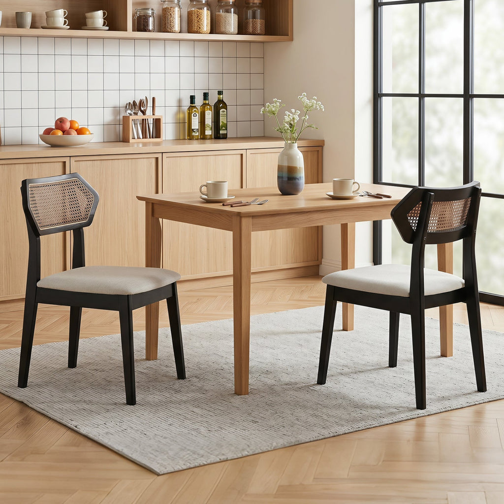 Rattan Dining Chairs Set of 4 with Curved Back