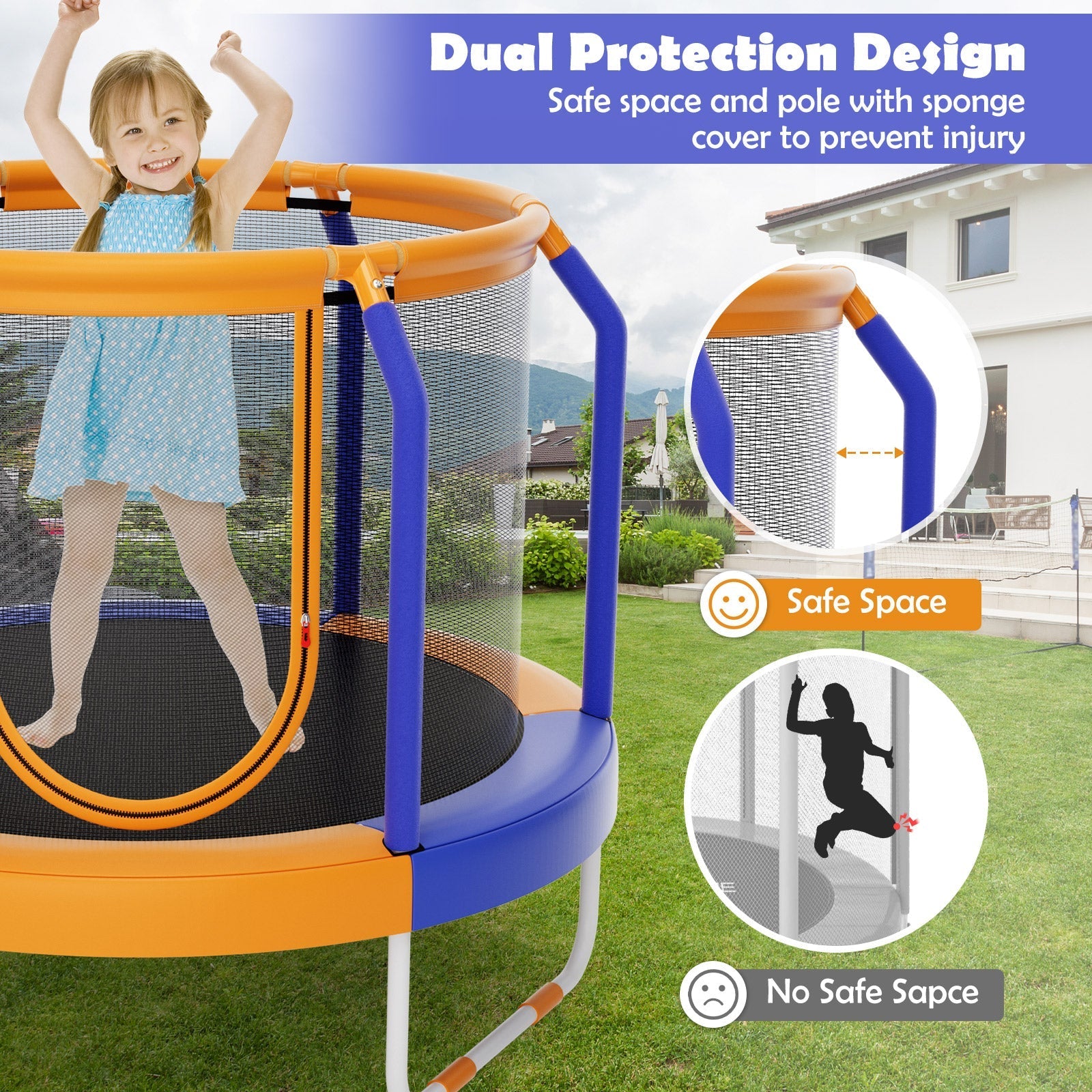 Mini Trampoline with Enclosure and Heavy-duty Metal Frame