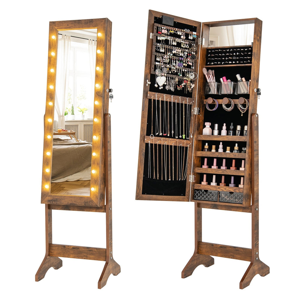 Mirror Jewelry Cabinet with 20 Warm Lights and 4 Tilt Angles