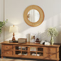 25.5 Inch Bohemian Round Wall Mounted Decorative Mirror with Wooden Frame-Natural