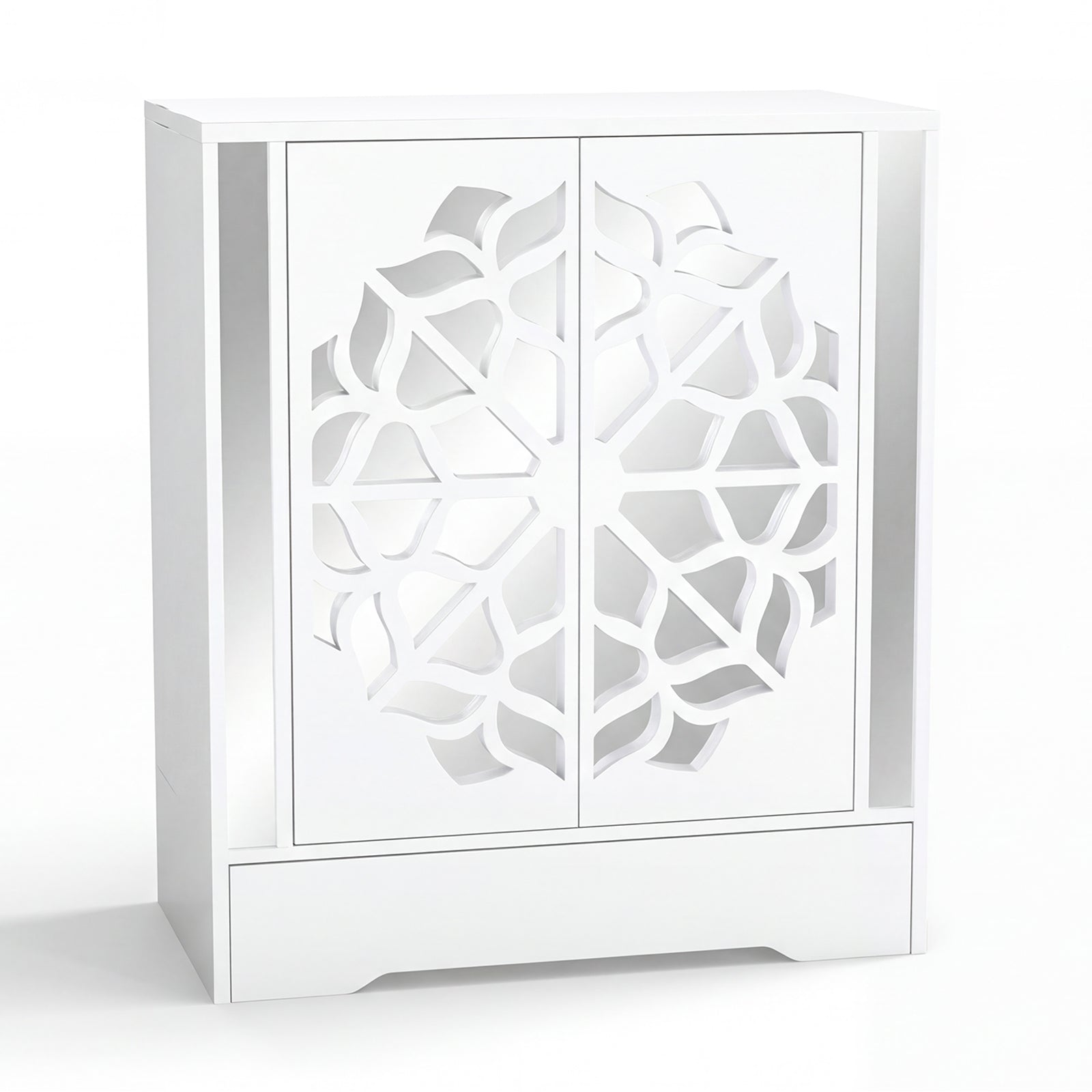Mirrored Shoe Cabinet 4-Tier Shoe Organizer with Large Drawer-White