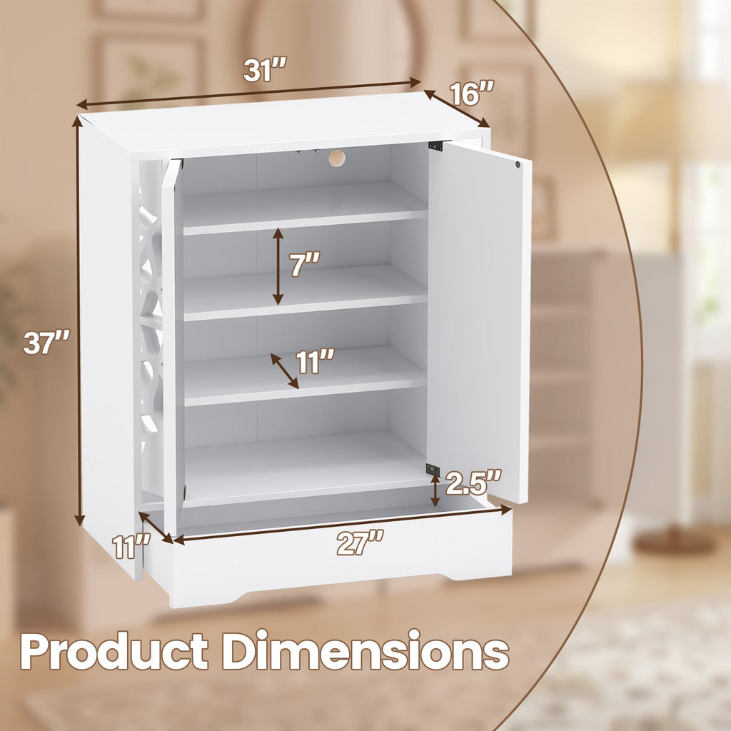 Mirrored Shoe Cabinet 4-Tier Shoe Organizer with Large Drawer-White