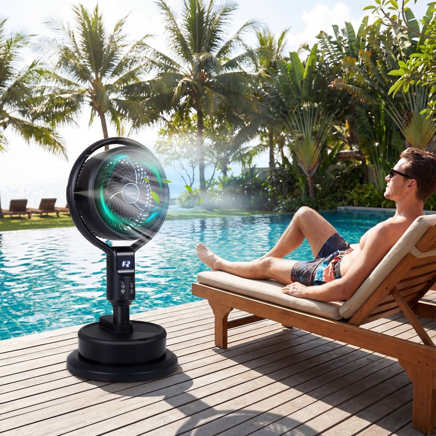 Misting Pedestal Fan Air Circulator with 90° Auto Oscillation Floor Standing Fan with 8 Speeds
