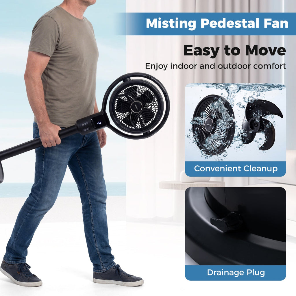 Misting Pedestal Fan Air Circulator with 90° Auto Oscillation Floor Standing Fan with 8 Speeds