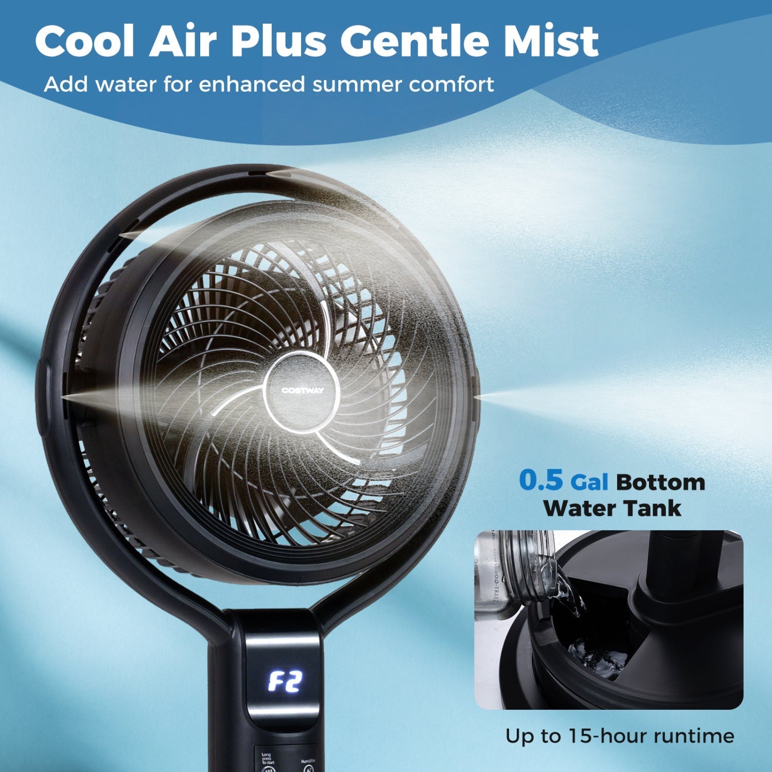 Misting Pedestal Fan Air Circulator with 90° Auto Oscillation Floor Standing Fan with 8 Speeds