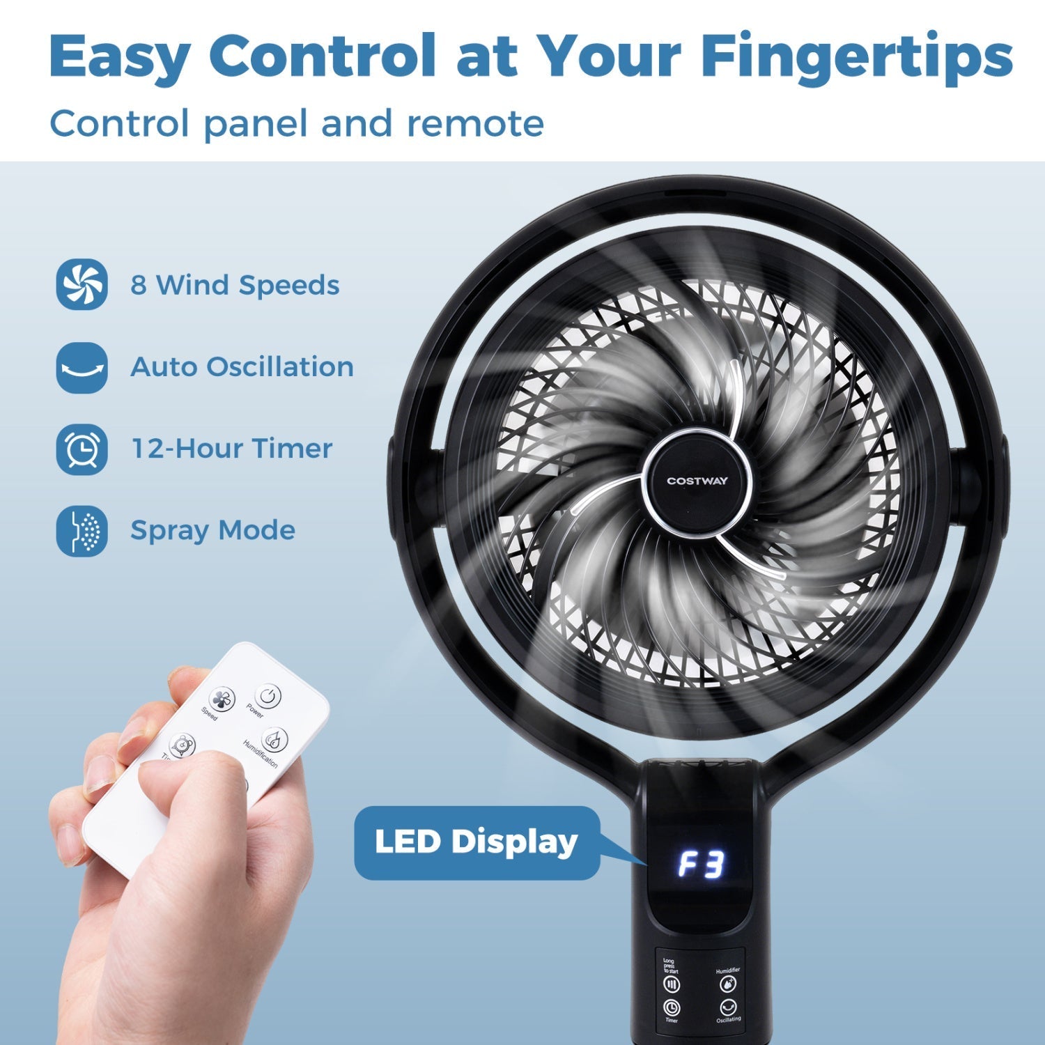 Misting Pedestal Fan Air Circulator with 90° Auto Oscillation Floor Standing Fan with 8 Speeds