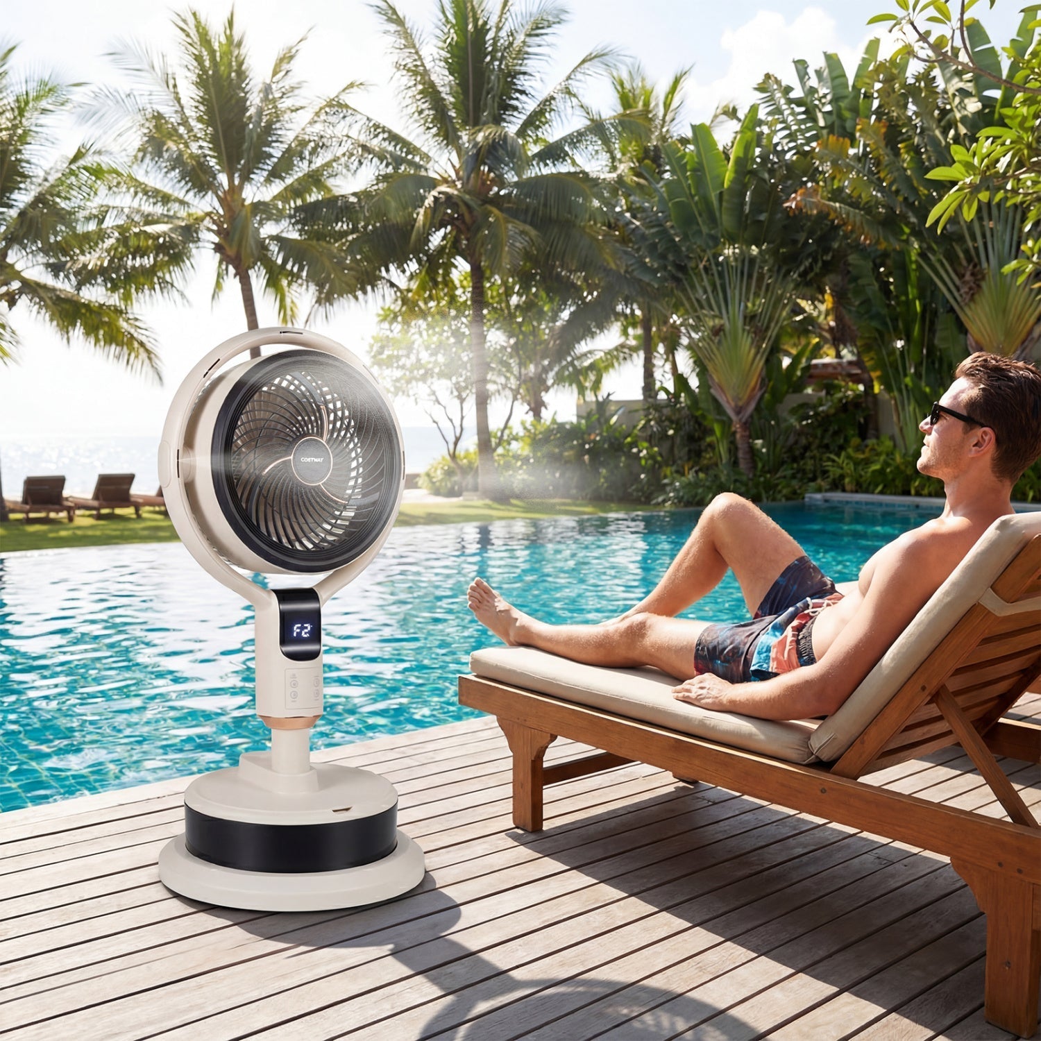 Misting Pedestal Fan Air Circulator with 90° Auto Oscillation Floor Standing Fan with 8 Speeds
