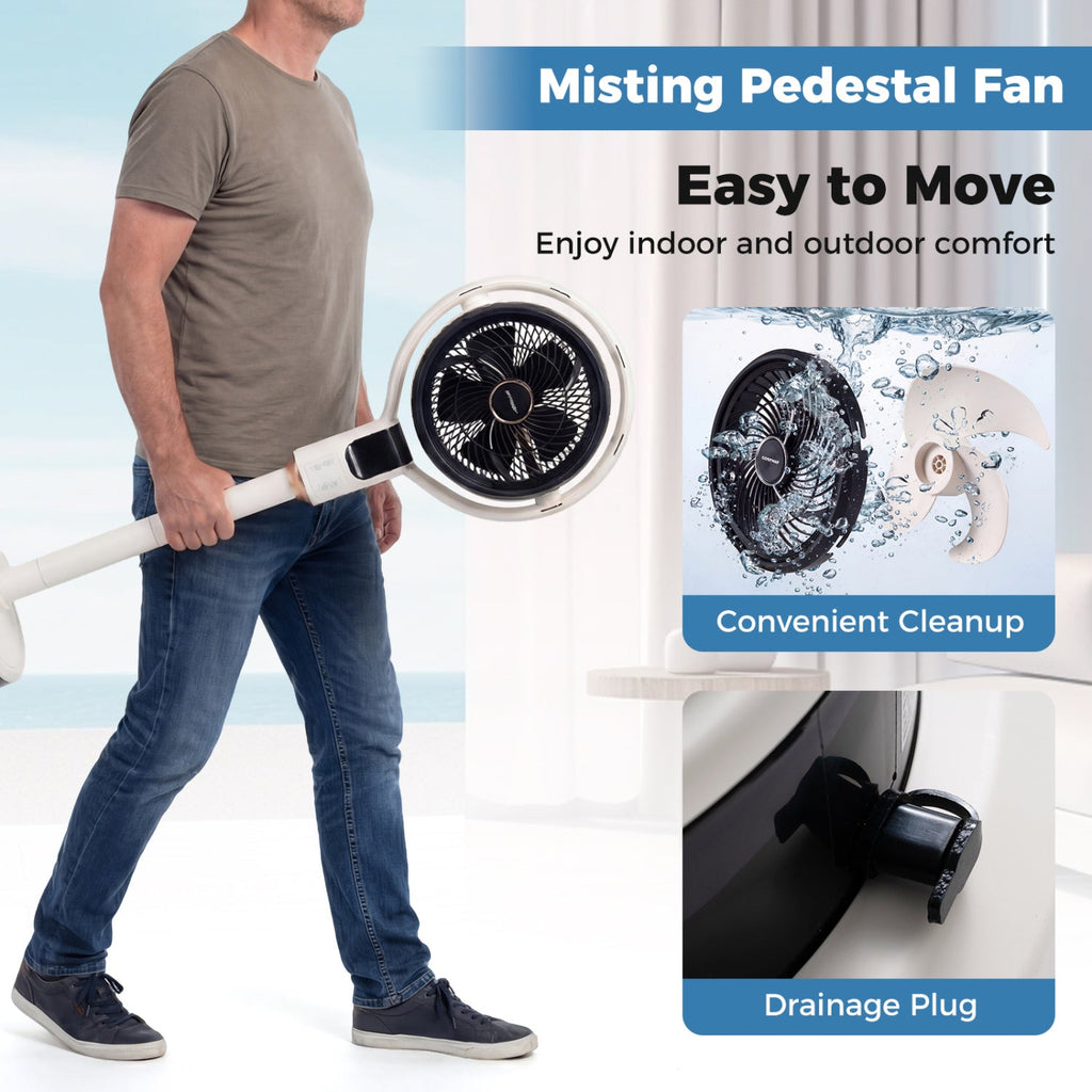 Misting Pedestal Fan Air Circulator with 90° Auto Oscillation Floor Standing Fan with 8 Speeds