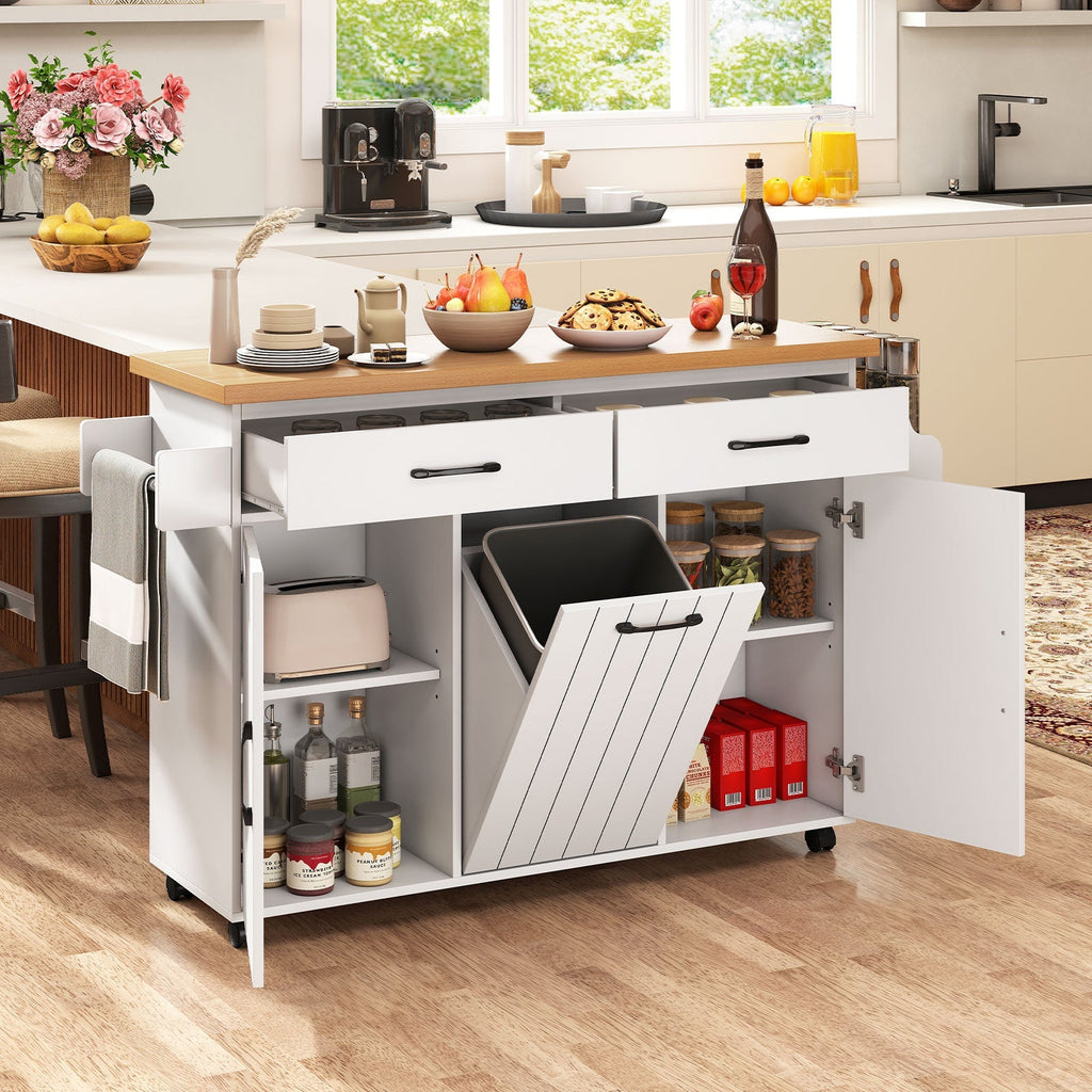 Mobile Kitchen Island Table with Trash Bag Storage for Dining Room