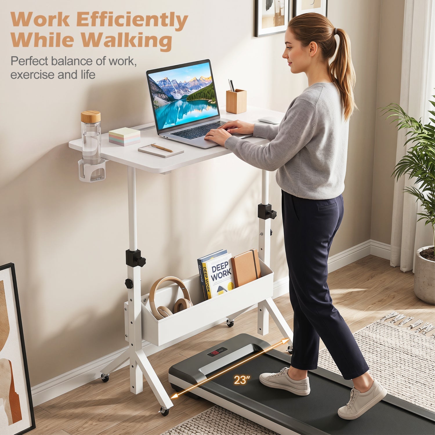 Mobile Standing Desk with Adjustable Height and Wheels