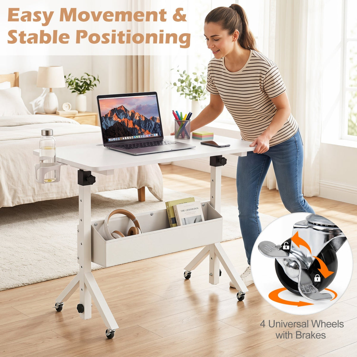 Mobile Standing Desk with Adjustable Height and Wheels