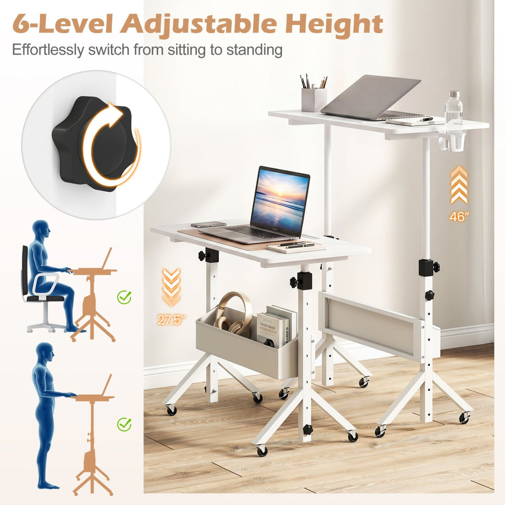 Mobile Standing Desk with Adjustable Height and Wheels