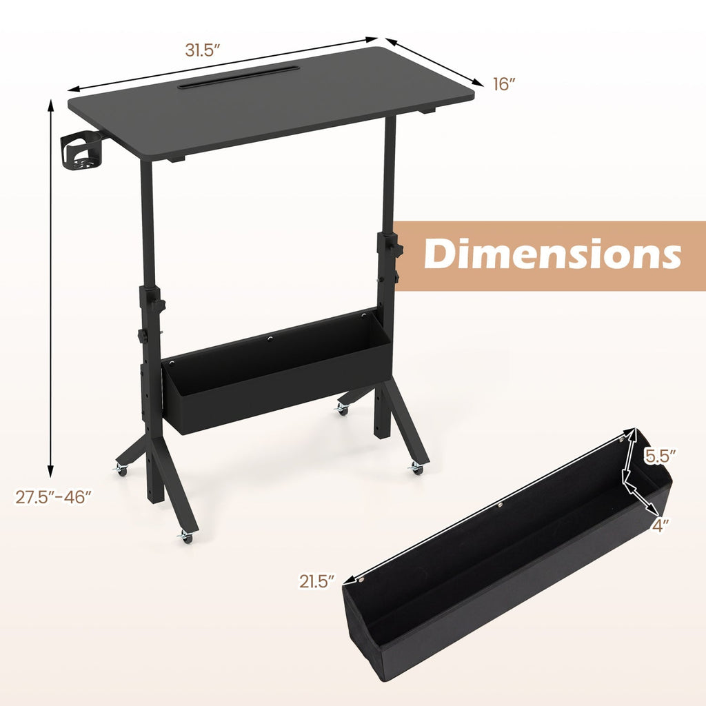 Mobile Standing Desk with Adjustable Height and Wheels