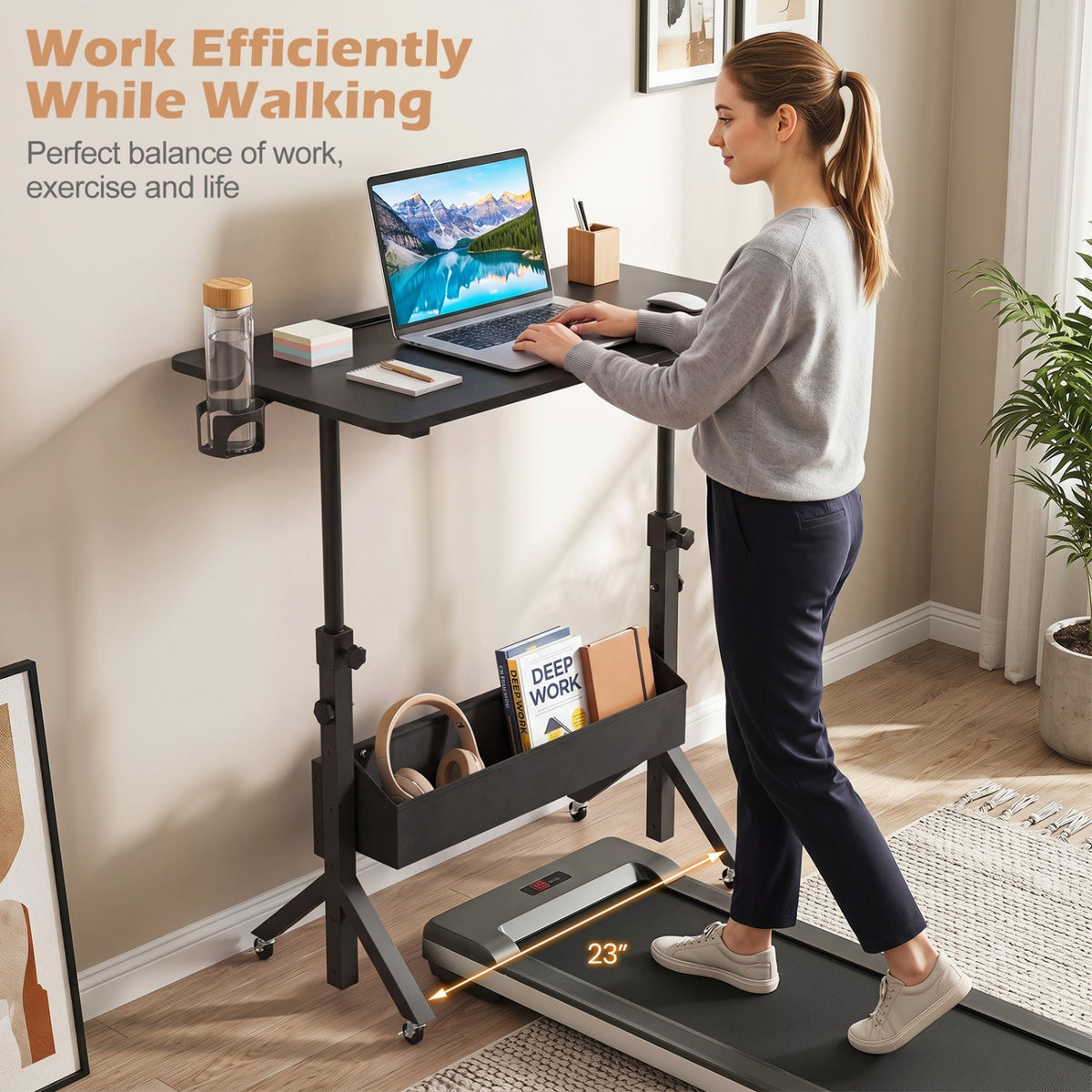 Mobile Standing Desk with Adjustable Height and Wheels