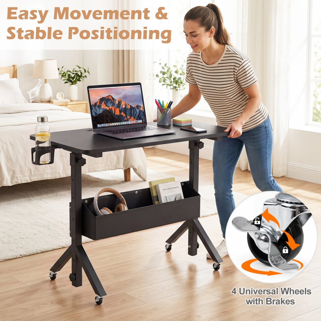 Mobile Standing Desk with Adjustable Height and Wheels