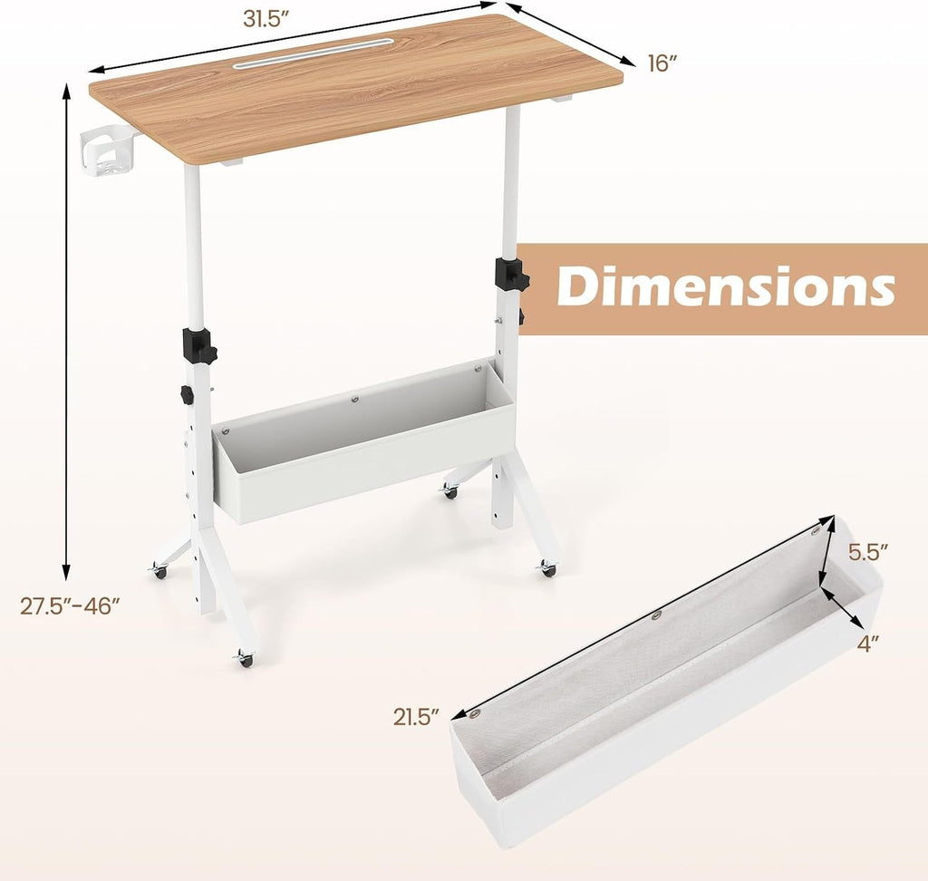 Mobile Standing Desk with Adjustable Height and Wheels