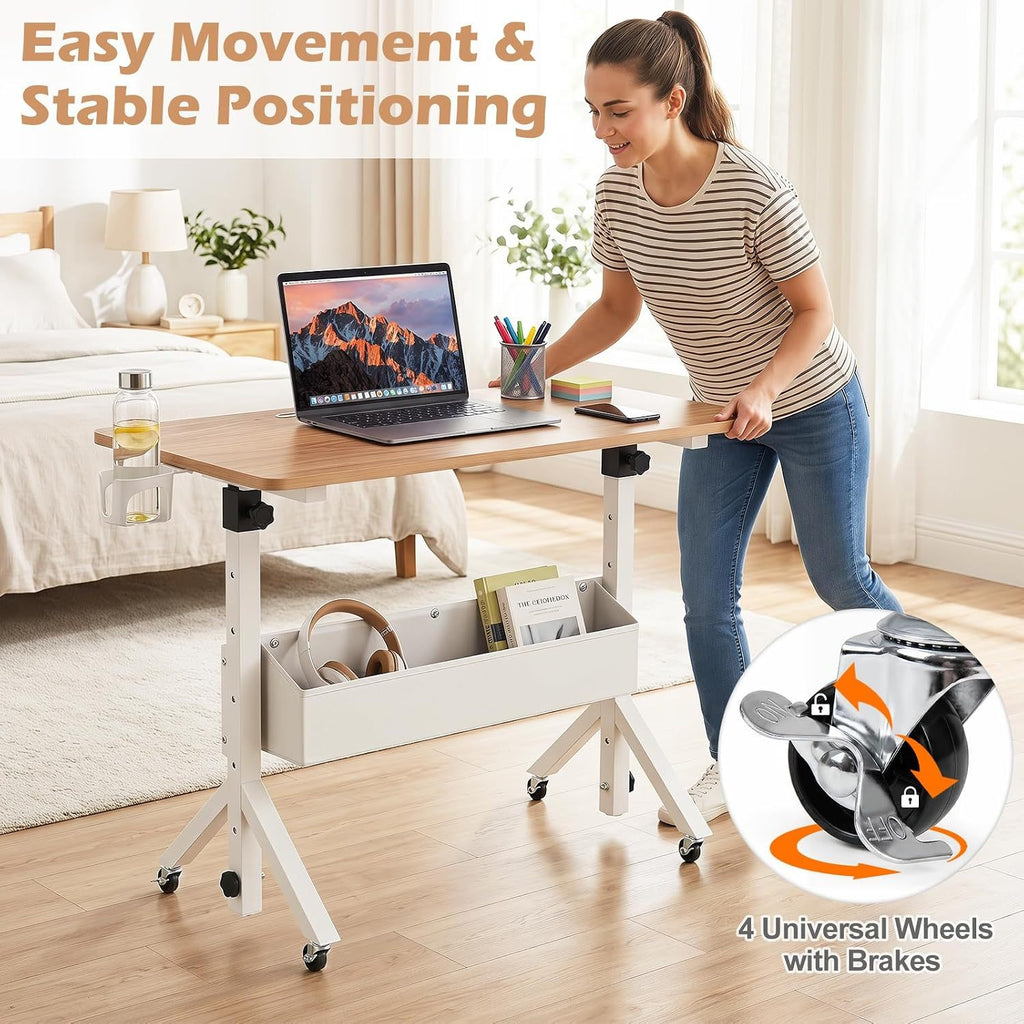 Mobile Standing Desk with Adjustable Height and Wheels