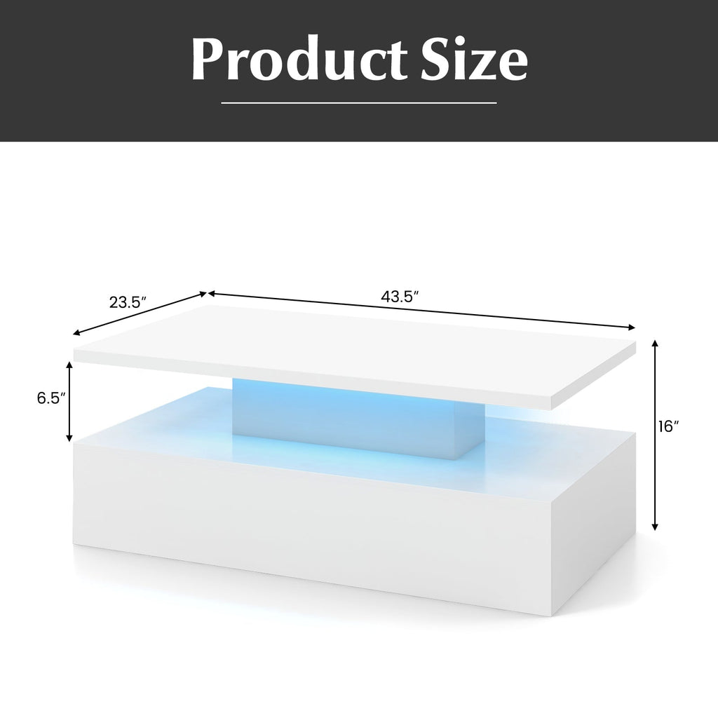 Modern 2-tier High Glossy Table with Adjustable Light Colors for Living Room