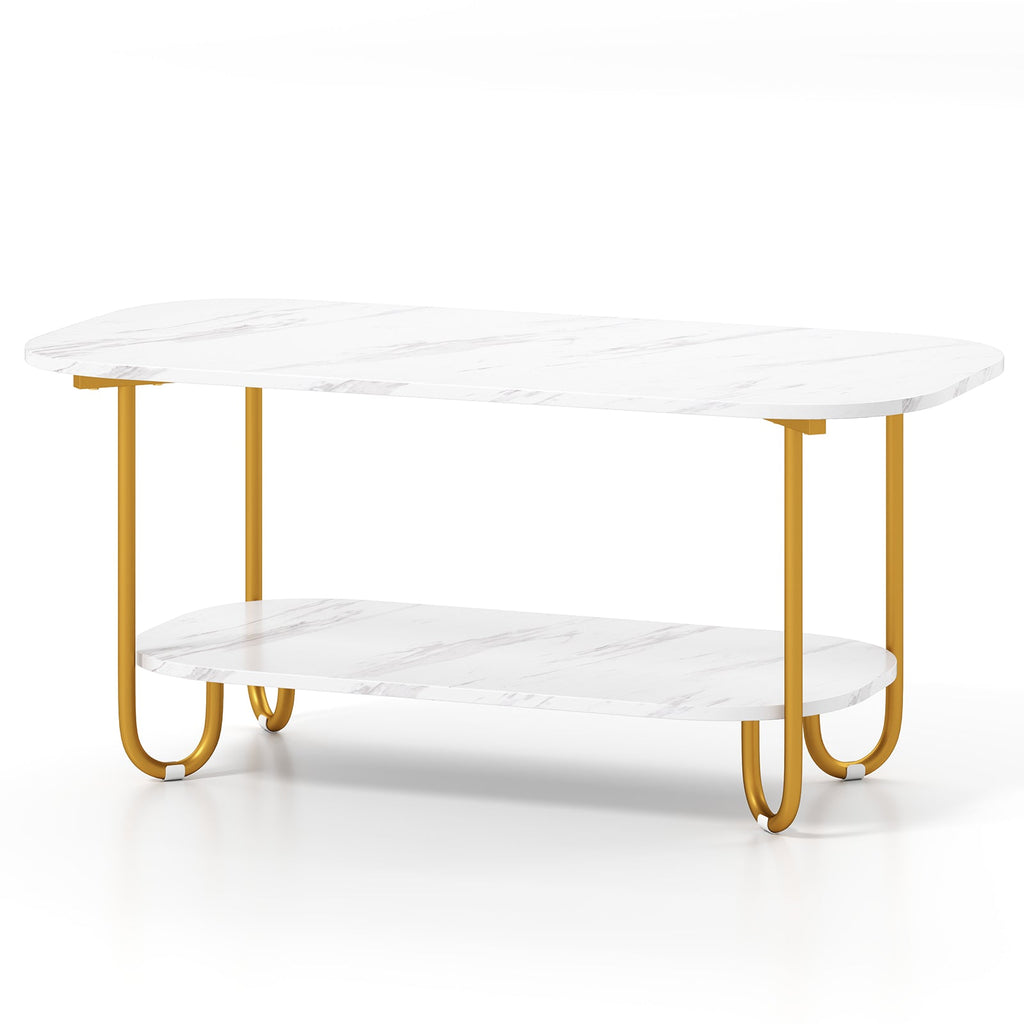 Modern 2-tier Faux Marble Top Coffee Table-White