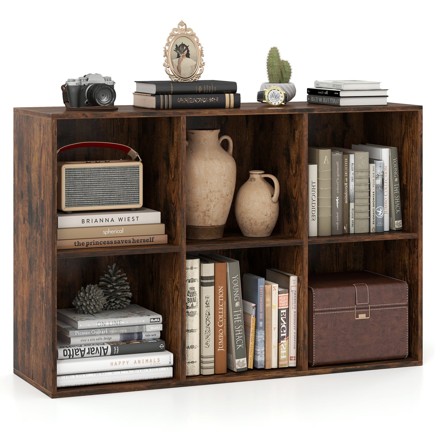 6-Cube Bookcase with Anti-Tipping Kit - Rustic Brown