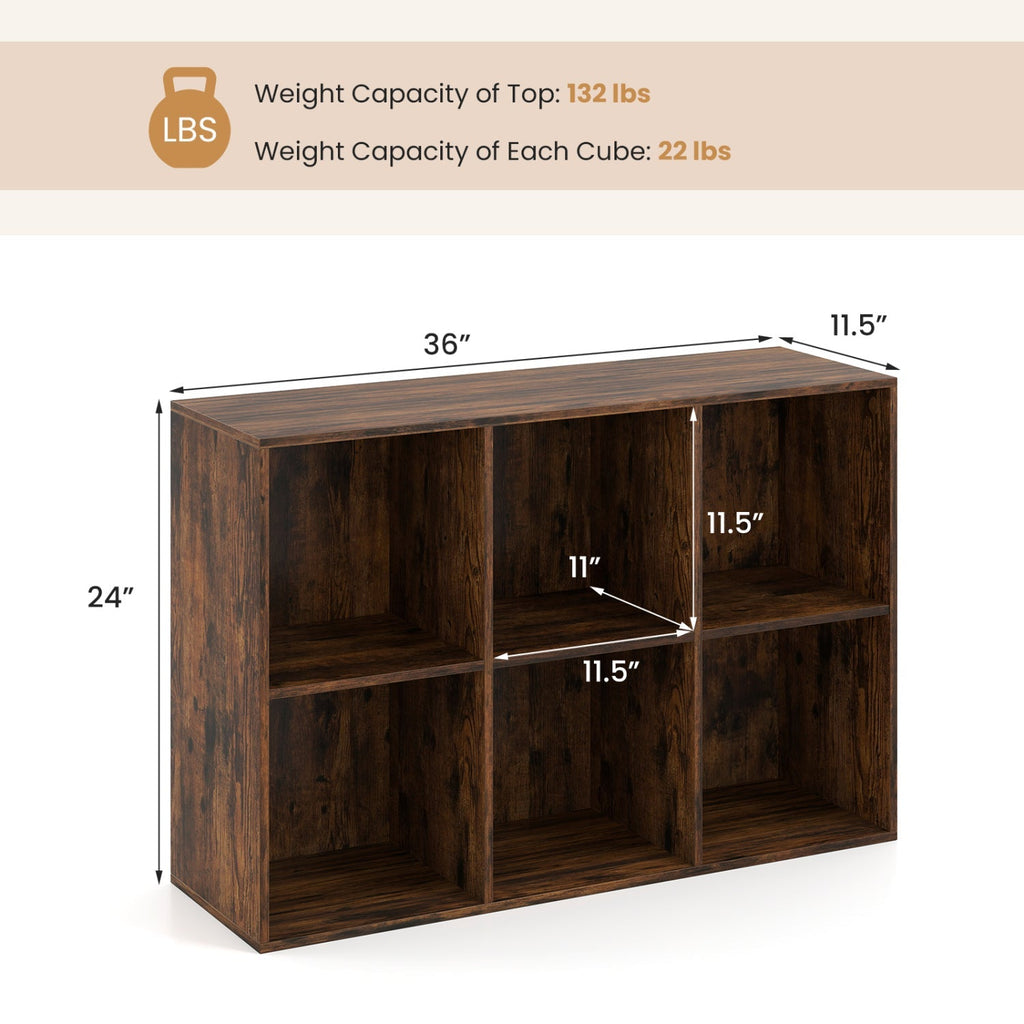 6-Cube Bookcase with Anti-Tipping Kit - Rustic Brown