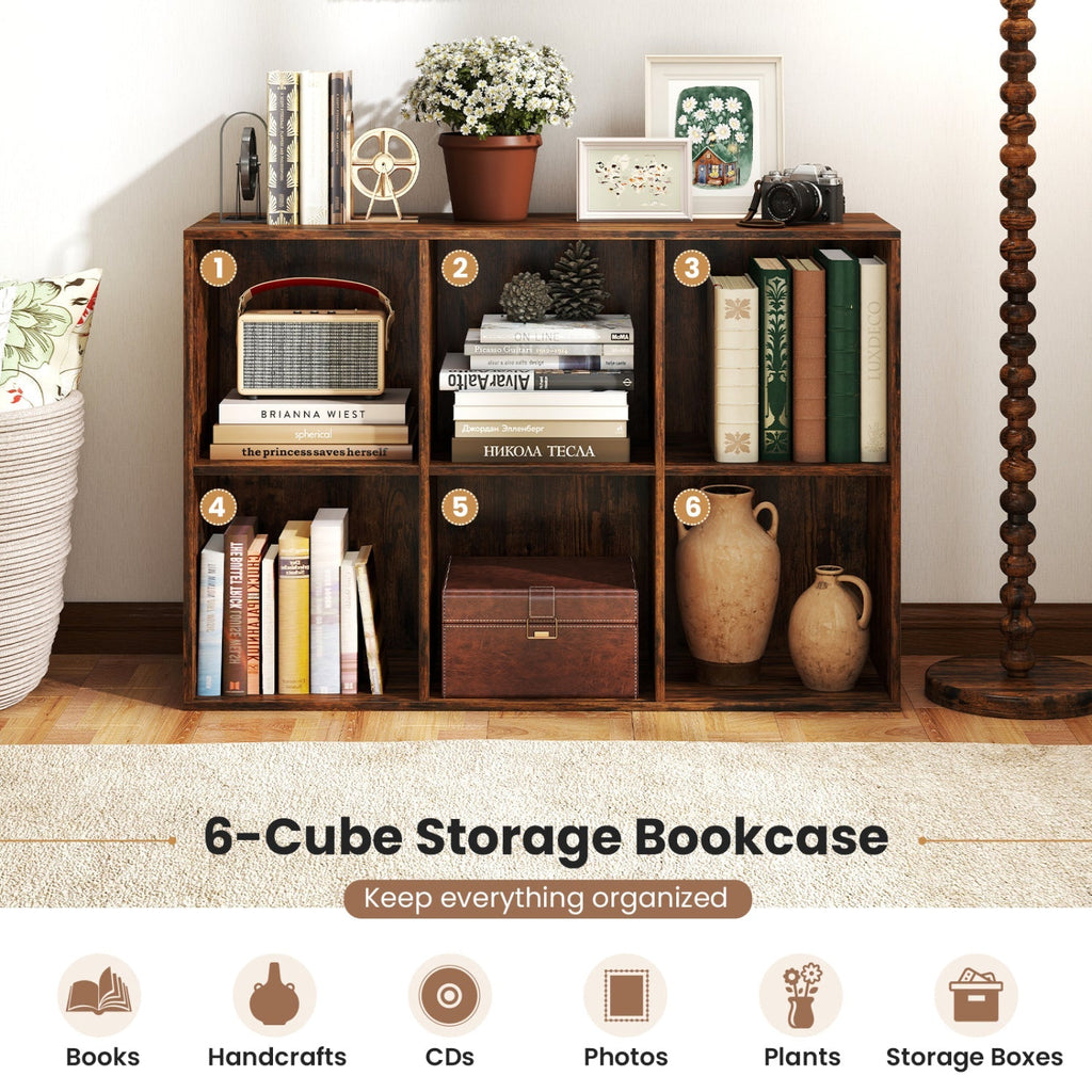 6-Cube Bookcase with Anti-Tipping Kit - Rustic Brown